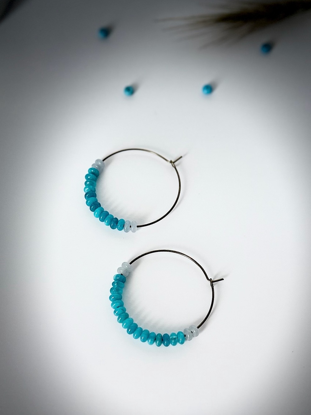 Bronze Turquoise Beaded Hoop Earrings - Women Jewelry